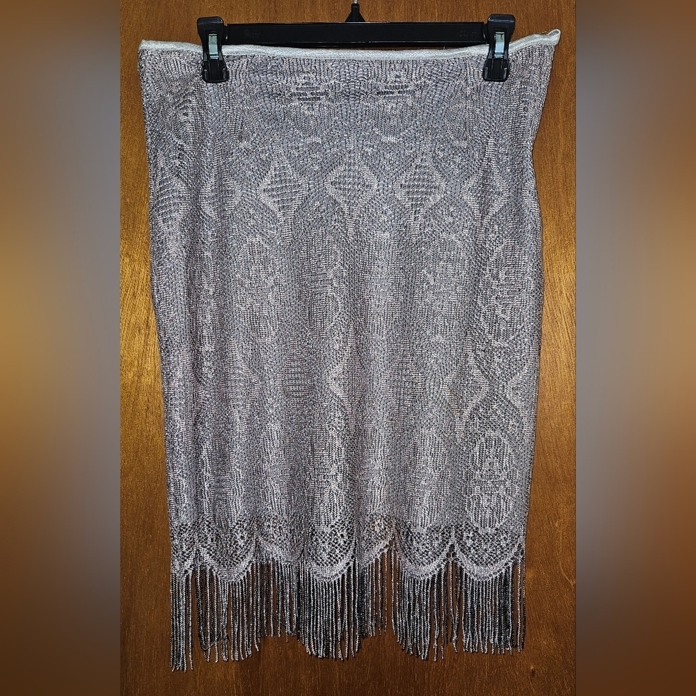 Silver lace Vintage Topshop siand Fringe Skirt Size 12